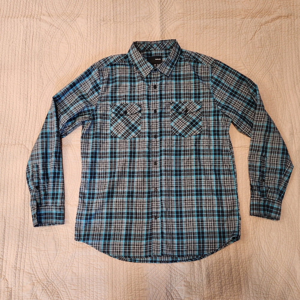 HURLEY MEN'S XL LS BUTTON DOWN SHIRT EXCELLENT PRE-OWNED CONDITION!! 👀🔥🔥